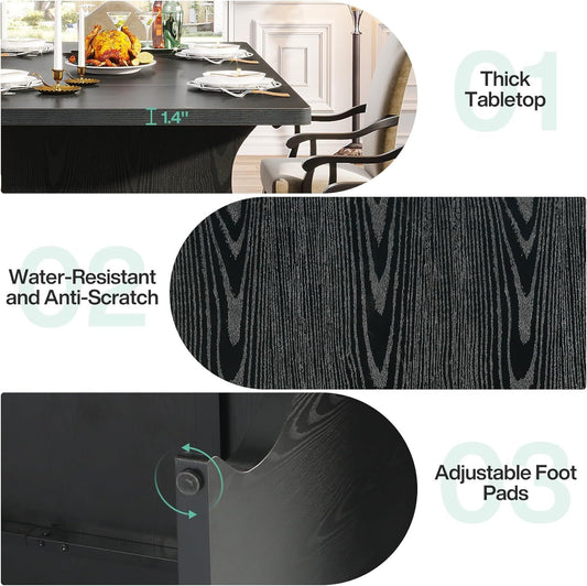 Black Dining Table For 4-6, 63-Inch Rectangular Modern Kitchen Table