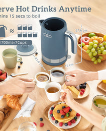 Sleek Textured Breakfast Set: 1.7L Rapid-Boil Kettle & 2-Slice Toaster – Matte Blue & Polished Chrome