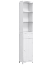 Bathroom Storage Cabinet, Free Standing Bathroom Storage Unit, Tall Linen Tower with 3-Tier Shelves and Drawer, White