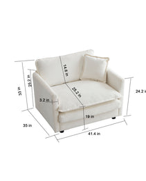 Sofa Set Of 3, 1-1-3 Seats Living Room Sofa Set, Accent Chair, Loveseat, And Three-Seat Sofa Modern Style Round Arms 3 Piece Sofa Set, White
