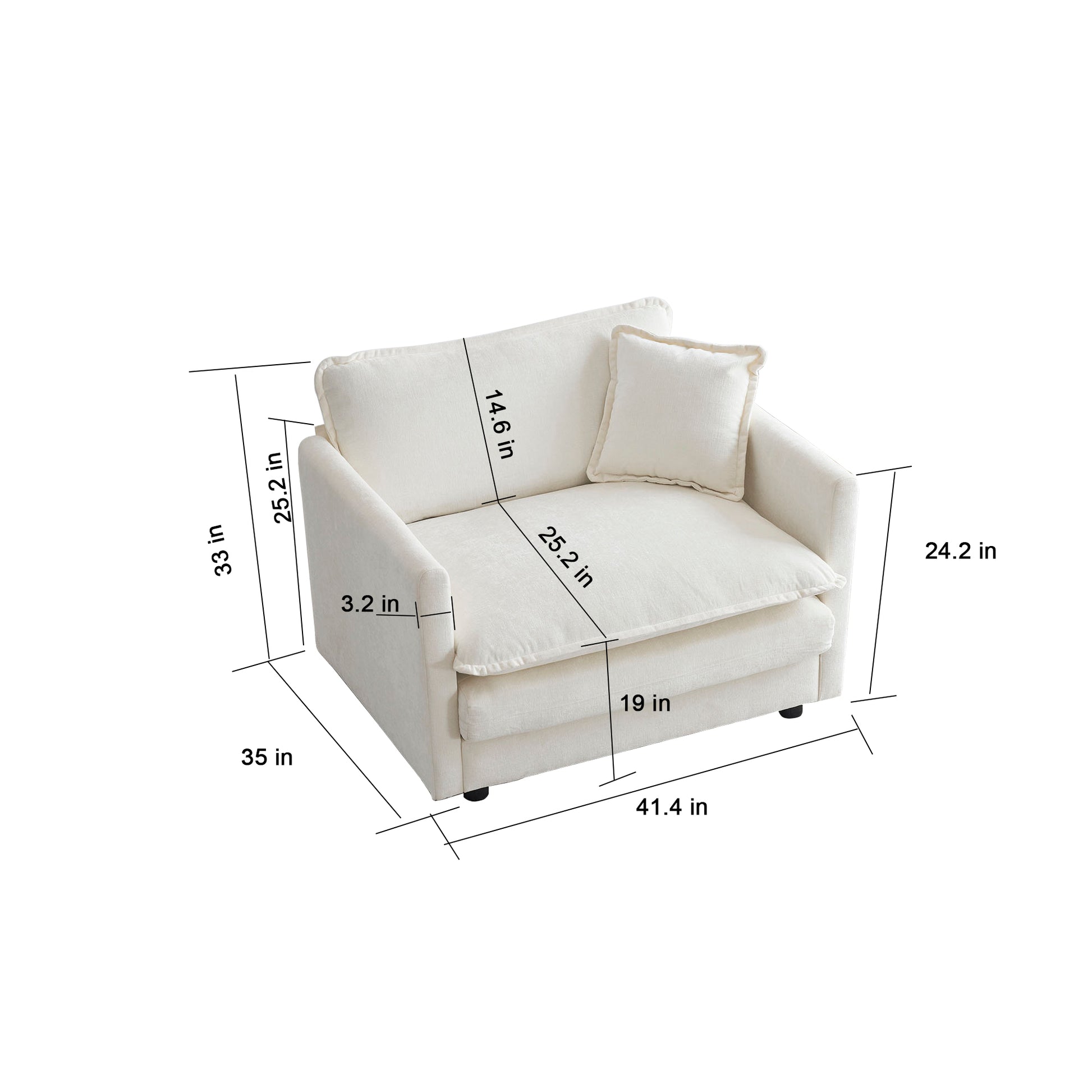 Sofa Set Of 3, 1-1-3 Seats Living Room Sofa Set, Accent Chair, Loveseat, And Three-Seat Sofa Modern Style Round Arms 3 Piece Sofa Set, White
