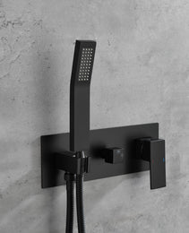 Brass Matte Black Shower Faucet With Shower System, 10 Inch Shower Head And Handheld Spray Bathroom Deluxe Faucet Combination