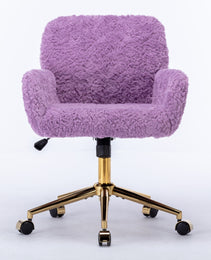 A&A Furniture Office Chair,Artificial Rabbit Hair Home Office Chair With Golden Metal Base,Adjustable Desk Chair Swivel Office Chair,Vanity Chair Violet