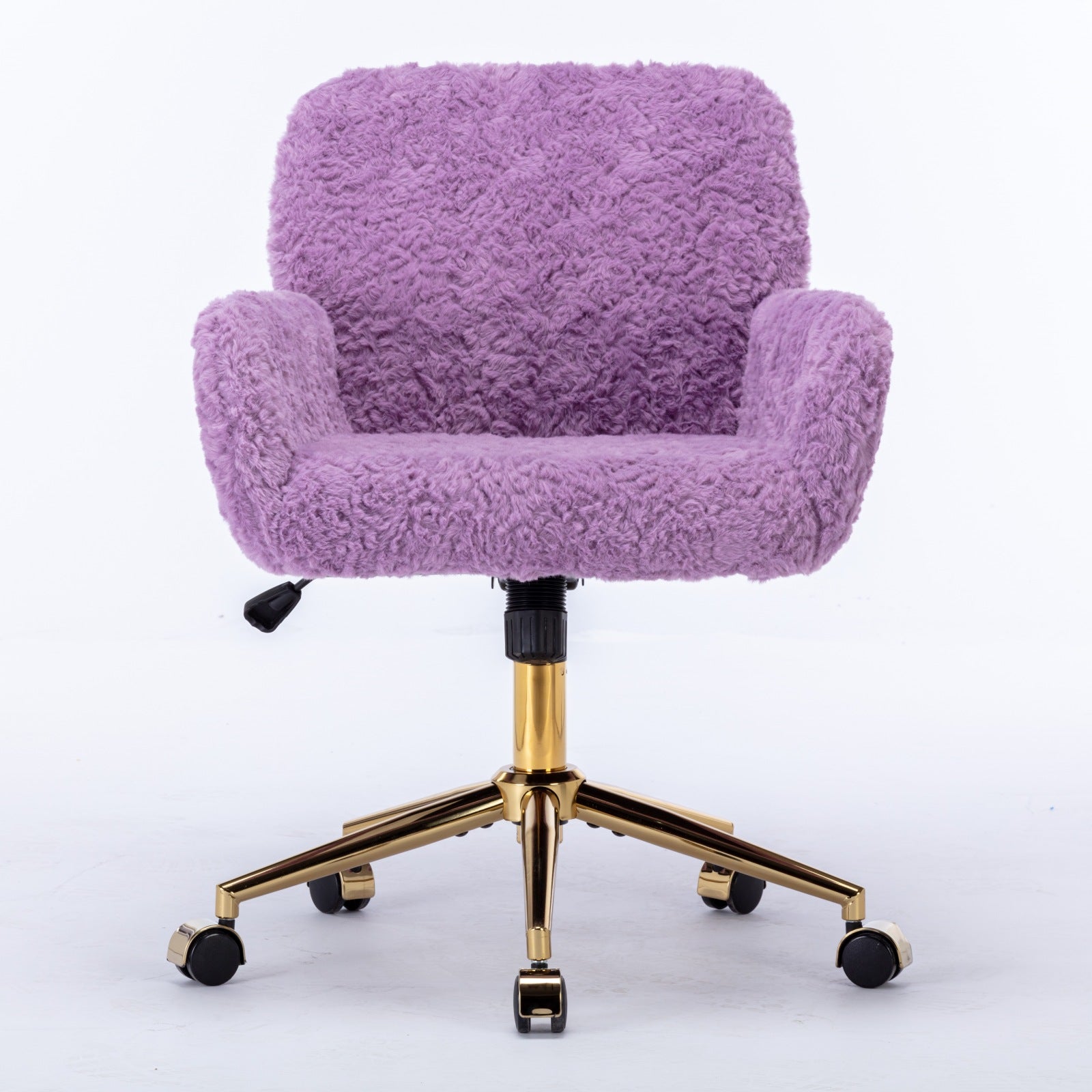 A&A Furniture Office Chair,Artificial Rabbit Hair Home Office Chair With Golden Metal Base,Adjustable Desk Chair Swivel Office Chair,Vanity Chair Violet