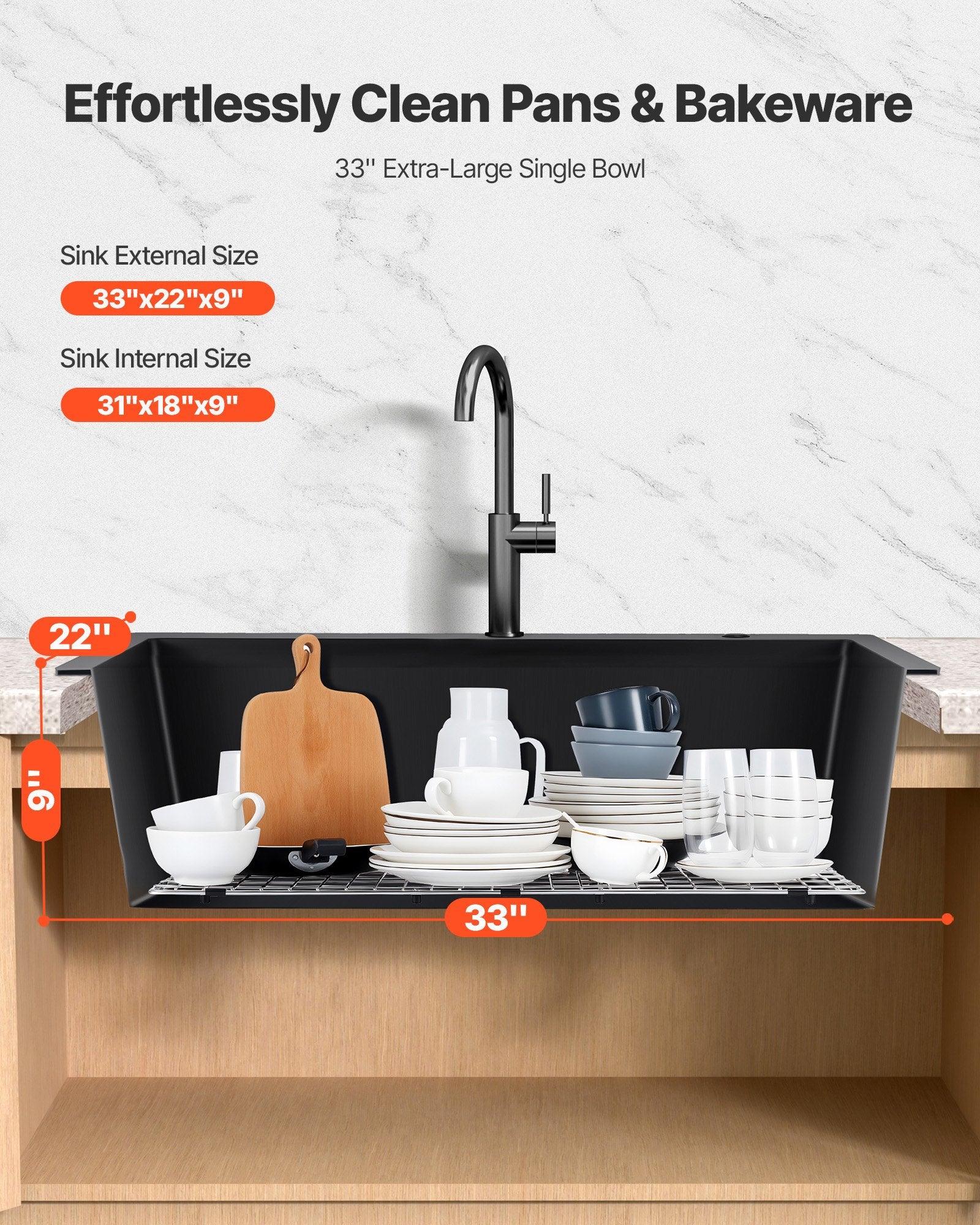 Granite Composite Single Bowl Kitchen Sink – Matte Black Quartz Workstation with Protective Grid & Drain Kit