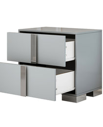 Elegant Nightstand With Metal Foot, Mirrored Bedside Table With 2 Drawers For Bedroom, Living Room, Gray