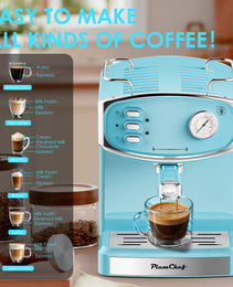 20 Bar Espresso Machine - Professional Compact Espresso Maker With Milk Frother, 54oz Large Water Tank, Low Noise, For Cappuccino, Latte, Blue, Amazon Resale Prohibited