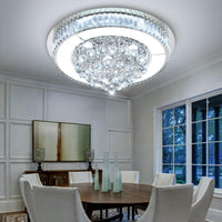 24" Modern Crystal Dimmable Chandeliers for Living Room LED Chandeliers Flush Mount Ceiling Light Fixture Dining Room Bedrooms Silver