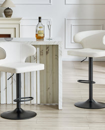 Modern Rotating Adjustable Bar Chair, PU Leather Belt Backrest Swivel Chair, Suitable For Kitchen Bar Counter And Dining Room, Adjustable Height, Capable Of Bearing 300 Pounds  White -2 Pieces