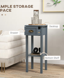 2-Tier Side Tables Set of 2 with Drawer and Shelf, 2 Pieces End Tables for Living Room and Hallway, Gray