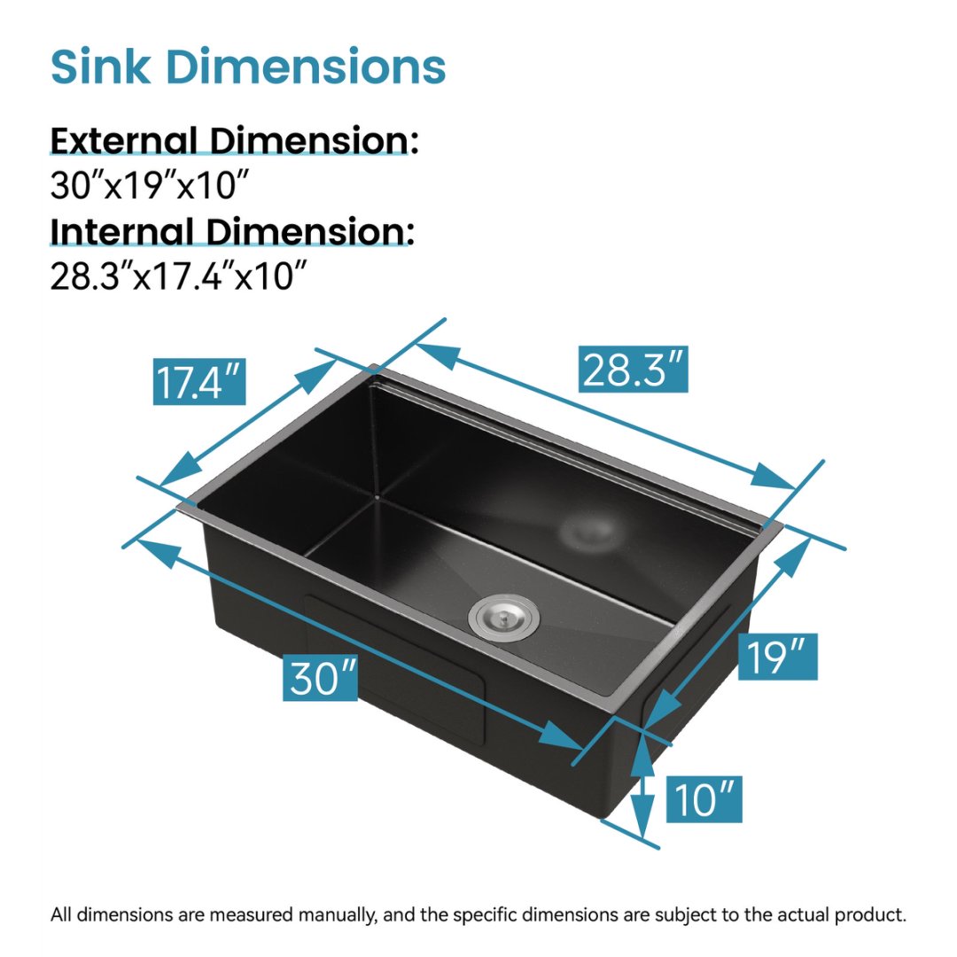 Stainless Steel Kitchen Sink, Single Bowl, Undermount Handmade Sink In Black, With Cutting Board, Colander