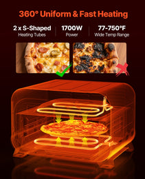 Smart Pizza Oven & Air Fryer Combo – 1700W High-Heat Countertop Baker (750°F Max)