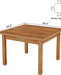 Wood Dining Table Farmhouse Kitchen Table For Living Room, 4-Person Square Dinner Table With Wooden Legs