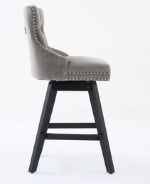 Swivel Velvet Barstools With Button Tufted Decoration And Wooden Legs, And Chrome Nailhead Trim, Leisure Style Bar Chairs,Bar Stools, Set Of 2 Gray,SW1860GY