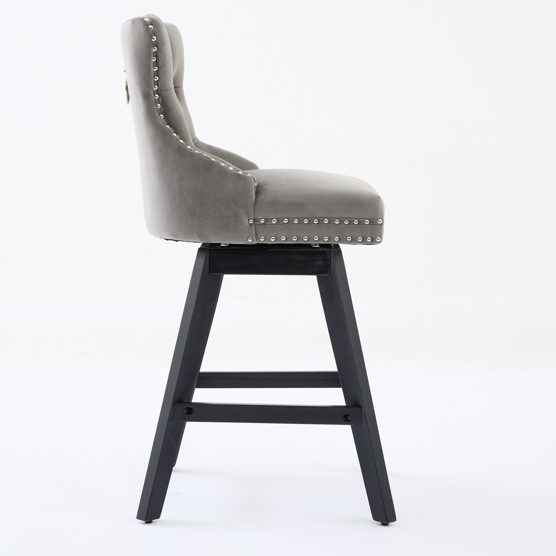 Swivel Velvet Barstools With Button Tufted Decoration And Wooden Legs, And Chrome Nailhead Trim, Leisure Style Bar Chairs,Bar Stools, Set Of 2 Gray,SW1860GY
