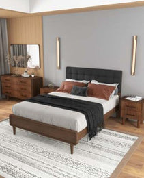 Logan Mid Century Modern Walnut Nightstand Bed Side Tables With 2 Drawers