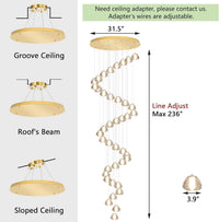 236'' Long Large Crystal Chandeliers LED Chandeliers for High Ceiling Handing Light Fixture for Entrance Hallway Foyer Staircase Lobby Gold