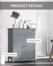 Freestanding Bathroom Floor Cabinet, Wooden Bathroom Cabinet with 2 Doors, 2 Drawers and Adjustable Shelf, Gray