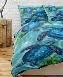 Sea Turtle Pattern Duvet Cover Set 3 Pieces King Size Soft Bedding Set With 2 Pilowcases With Zipper Closure For Home Bedroom For All Seasons