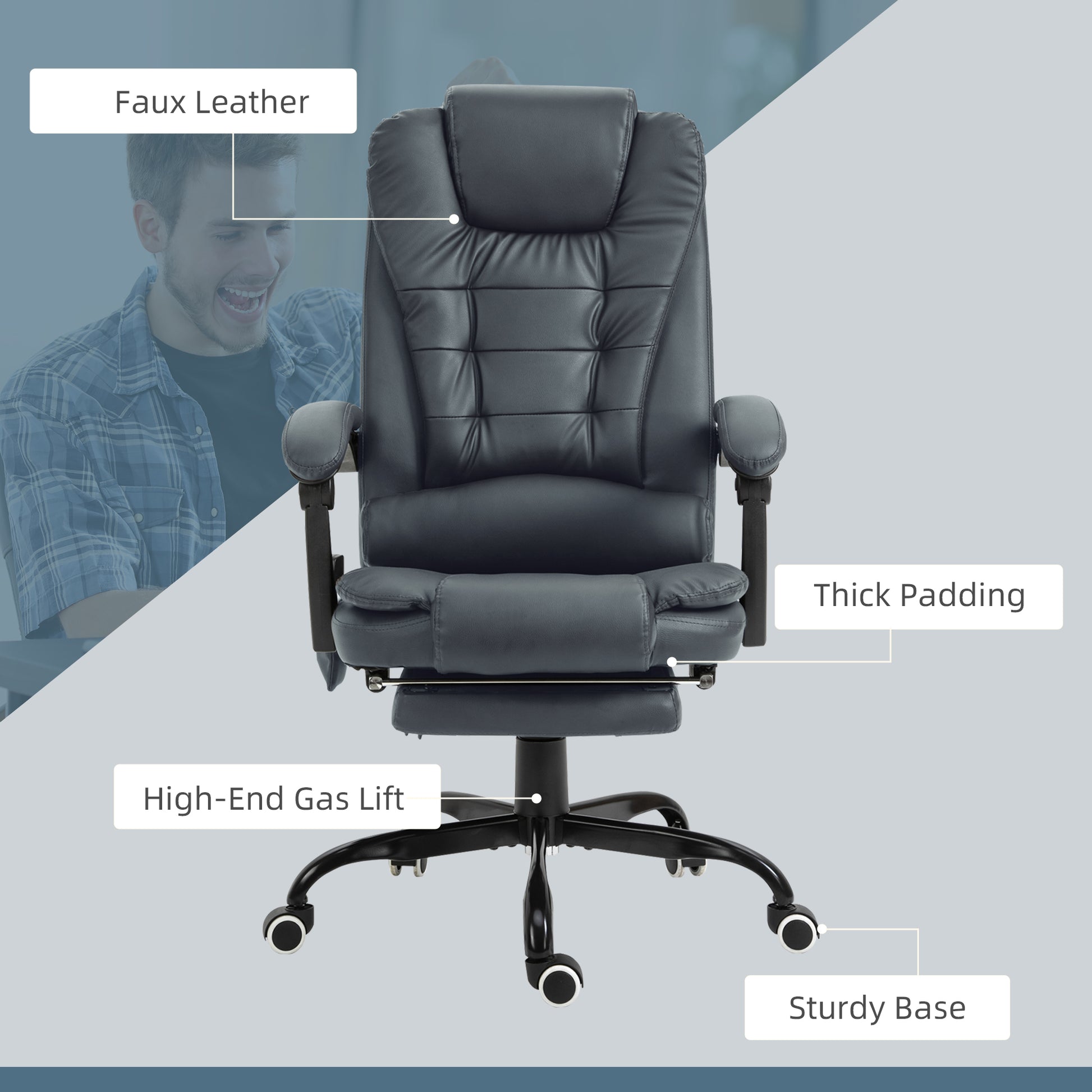 7-Point Vibrating Massage Office Chair High Back Massaging Office Desk Chair with Lumbar Support, Footrest, Blue