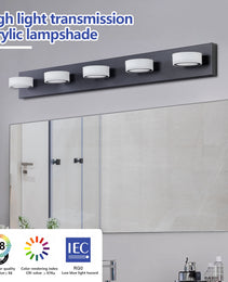 37  Modern 5-Light LED Vanity Light, Sleek Black Bathroom Wall Light Fixture For Mirror, Shower, And Bathroom Decor