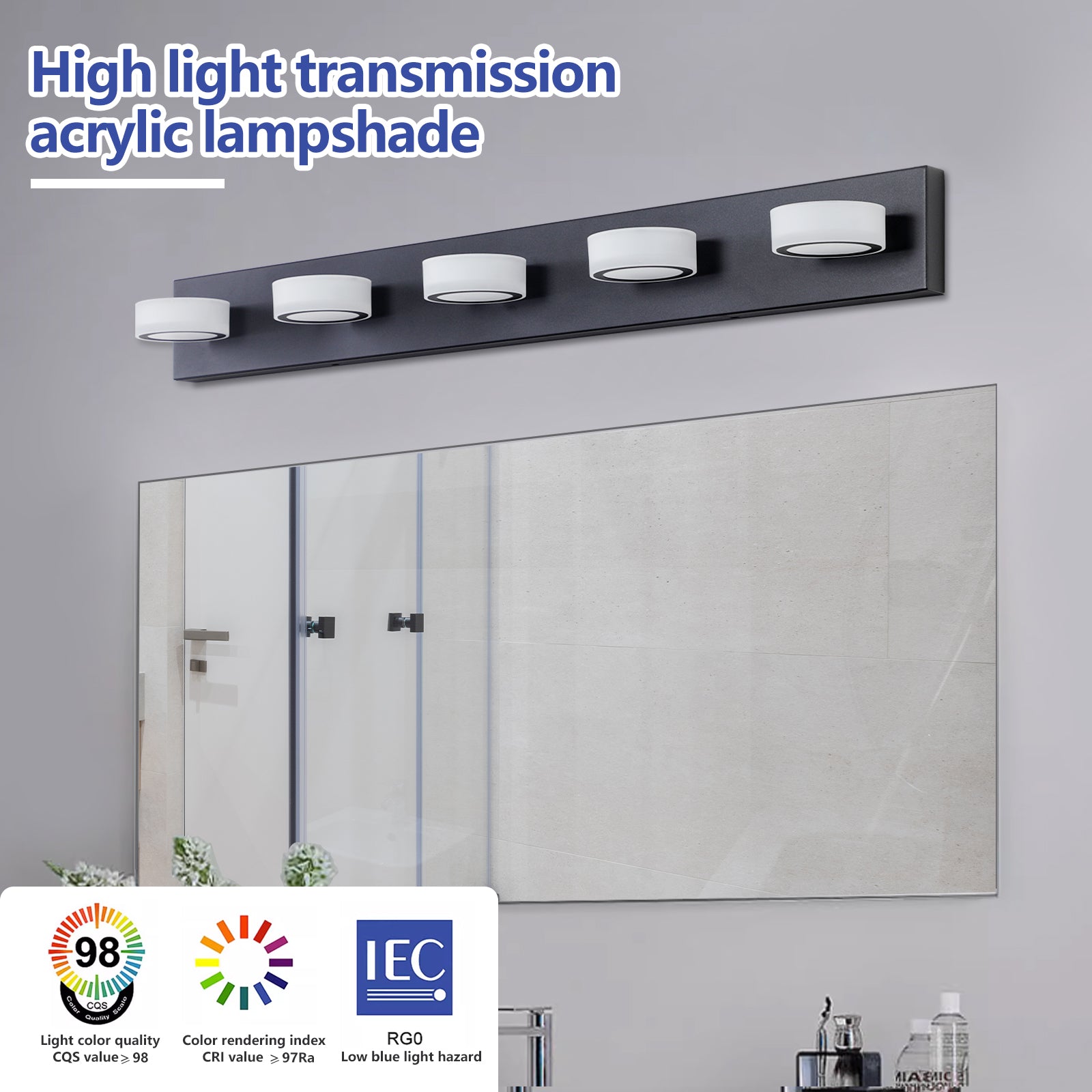 37  Modern 5-Light LED Vanity Light, Sleek Black Bathroom Wall Light Fixture For Mirror, Shower, And Bathroom Decor