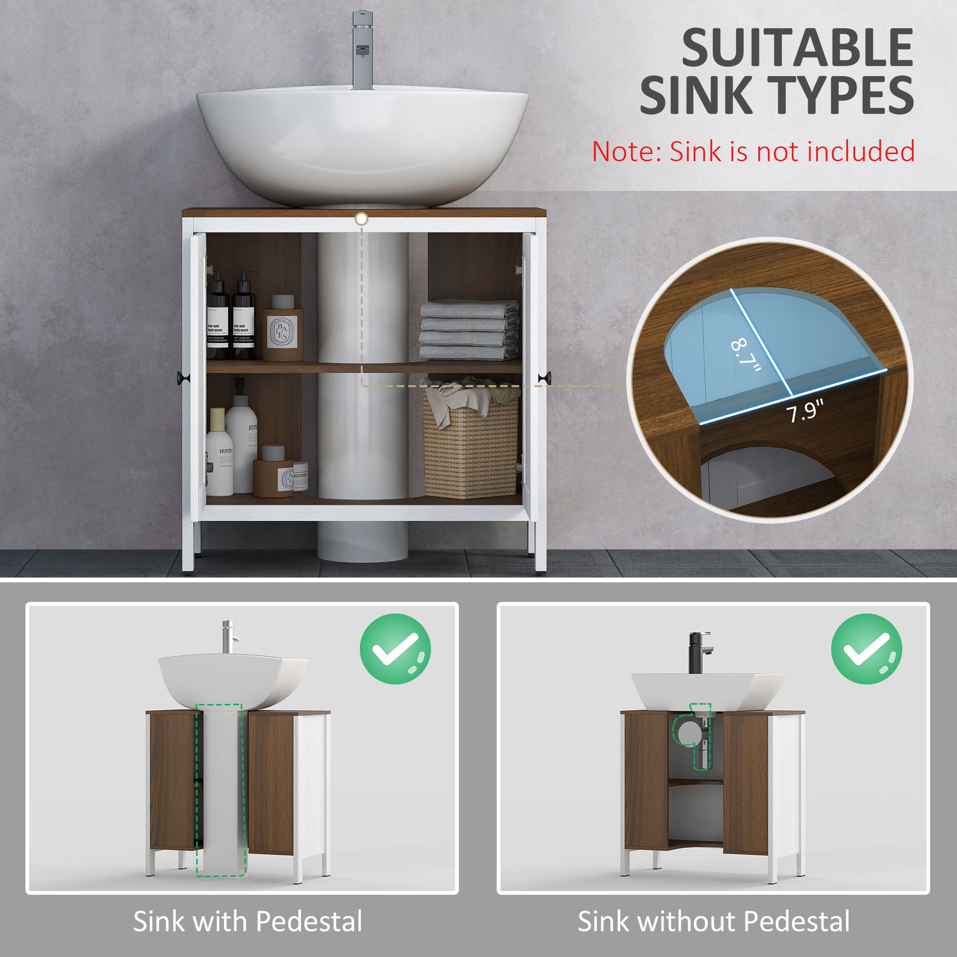 Bathroom Sink Cabinet, Freestanding Under Sink Cabinet Adjustable Shelf
