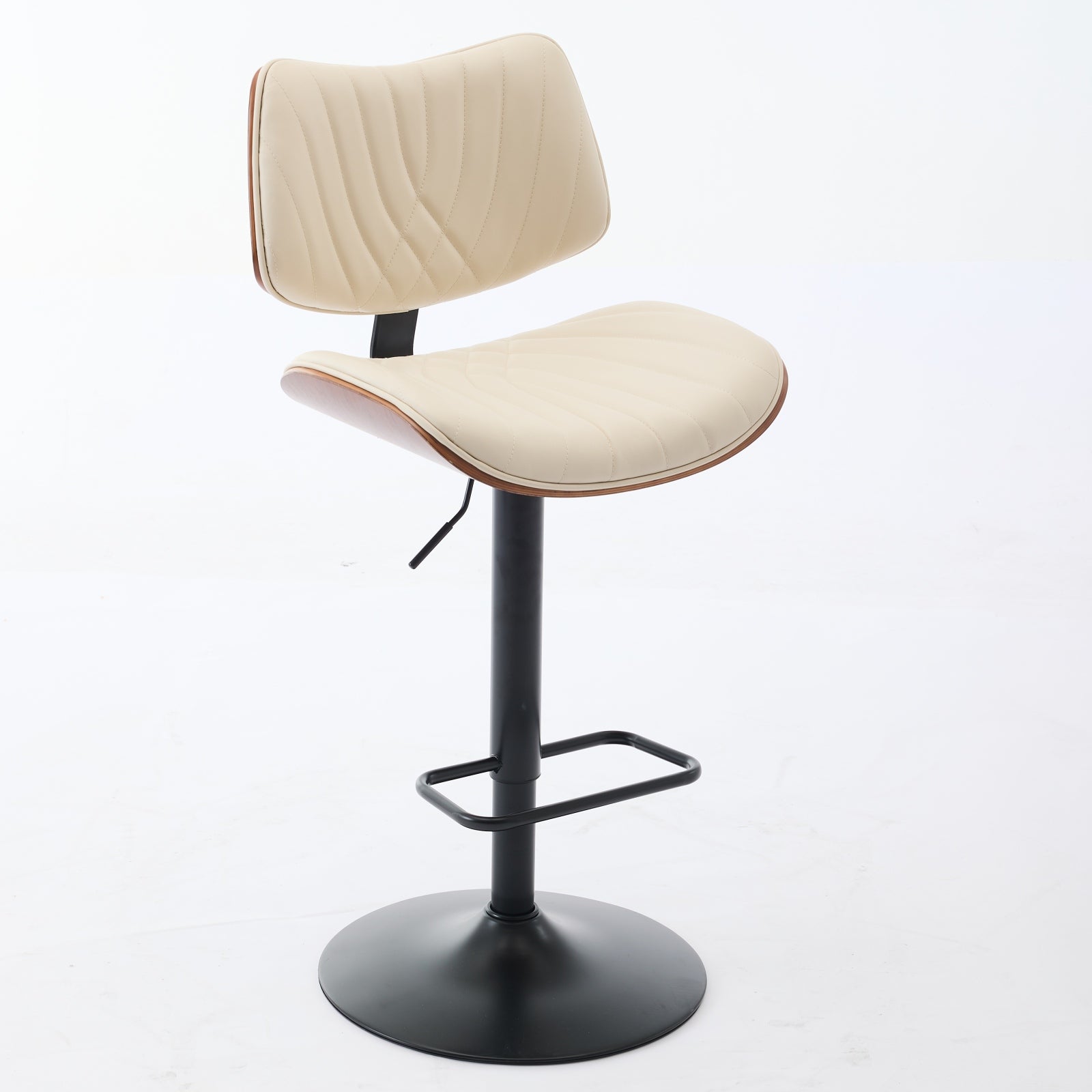 Walnut Bentwood Bar Stools Mid Century Modern Adjustable Counter Height Black Leather Upholstered 360 Swivel Bar Chairs For Kitchen Island Dining Room  Cafe, 1 Chair 1carton,Beige
