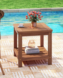 Versatile 2-Tier Wooden Side Table, Easy Assembly Nightstand For Garden Living Room Poolside