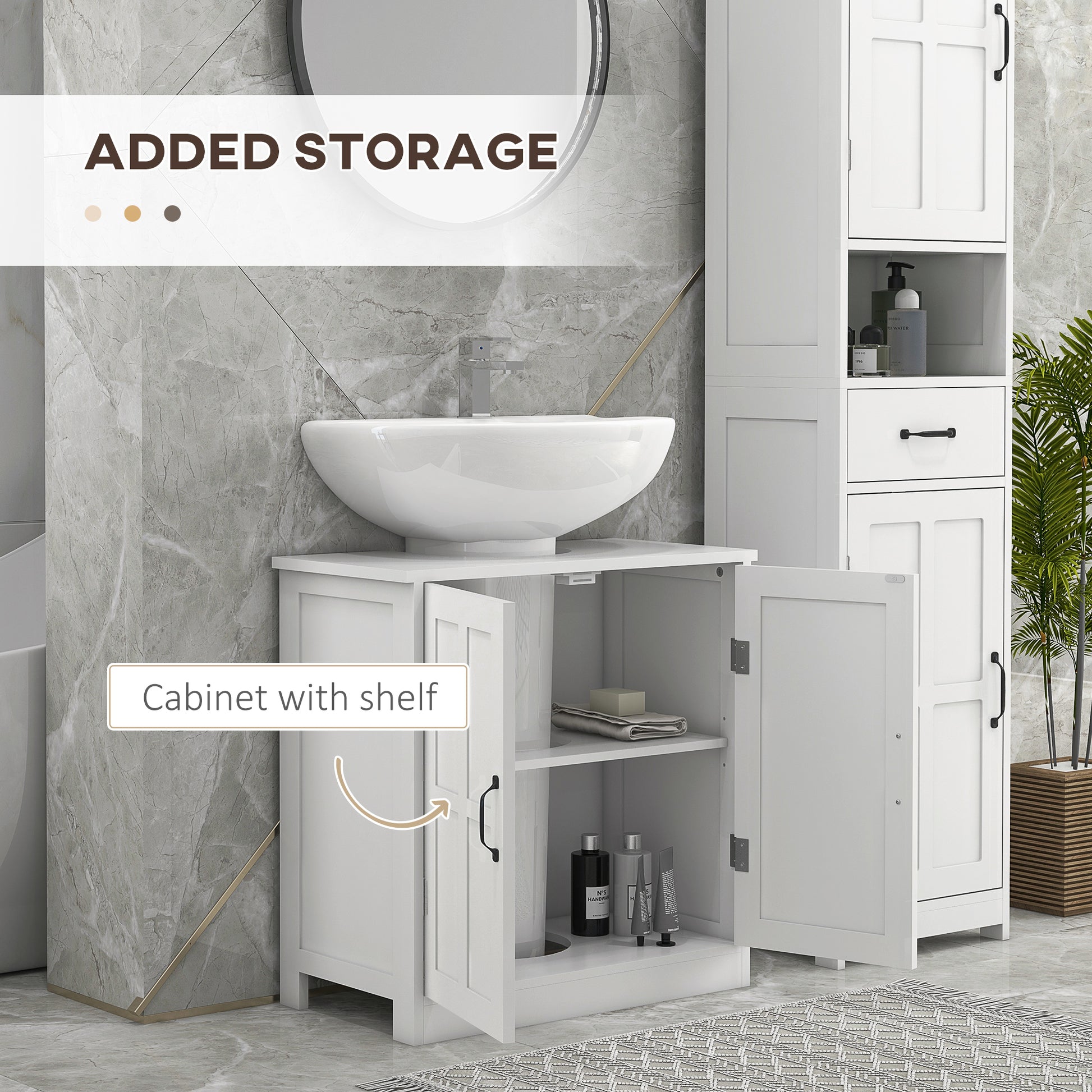 Bathroom Sink Cabinet, Pedestal Sink Cabinet with Adjustable Shelf, White