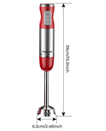 HB-2016A 5-in-1 Hand Immersion Blender, 30 Speeds Handheld Blender, Copper Motor Stainless Steel Blade Stick Blender,600ml Mixing Beaker,500ml Food Processor, Whisk, Milk Frother, BPA-Free, Red