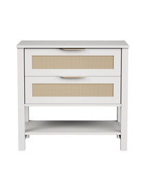 Rattan Nightstand With 2 Drawers And Storage Shelf Boho Bedside Narrow Side Table For Bedroom