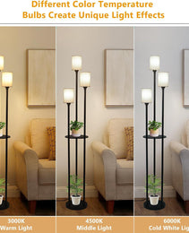 Floor Lamp With Shelf, Floor Lamp For Modern Living Room, 3 Light Standing Lamp With Linen Shade And Foot Switch Unavailable Platforms- CJDS
