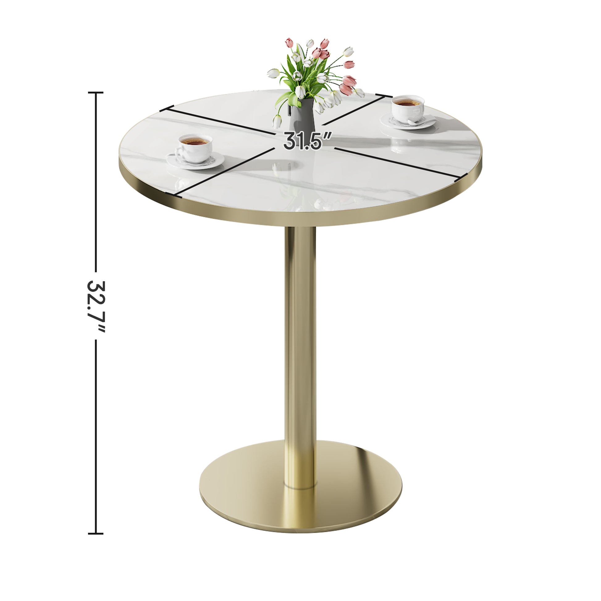 Round Modern Dinning Table 31.5 Inches Bistro Table Tulip Table With Faux Marble Top,Easy Assemble,Sturdy Metal Frame Diameter