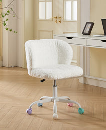 A&A Furniture Office Chair,Artificial Rabbit Hair Home Office Chair With Metal Base,Adjustable Desk Chair Swivel Office Chair,Vanity Chair  Ivory