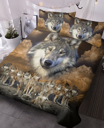 3pcs Wolf Pack Tribe Bedroom Printed Bedding Suitable For All Seasons