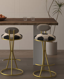 Football Print Bar Stools Set Of 2 Upholstered Counter Height Barstool For Kitchen Island S-shaped Velvet Metal Dining Chairs Gold Frame  Creamy White Back