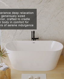 55 Acrylic Freestanding Bathtub, Stand Alone Soaking Tub, Glossy White Acrylic, Toe-tap Chrome Drain, CUPC Certified