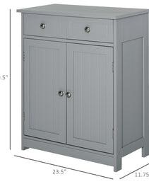 Freestanding Bathroom Floor Cabinet, Wooden Bathroom Cabinet with 2 Doors, 2 Drawers and Adjustable Shelf, Gray