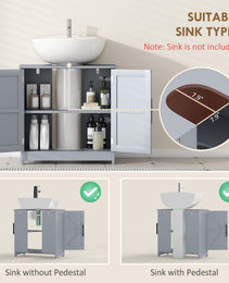 Farmhouse Pedestal Sink Storage Cabinet, Bathroom Sink Cabinet with 2 Barn Doors and Adjustable Shelf, Dark Gray