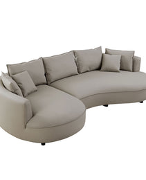 Modern Sectional Curved Sofa Couch For Living Room,Upholstered 5-Seat Sofa Couch Eco-leather Couch Set For Apartment Office,Light Grey