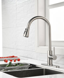 Single Handle High  Pull Out Kitchen Faucet, Single-stage Stainless Steel Kitchen Sink Faucet, With Pull Down Spray