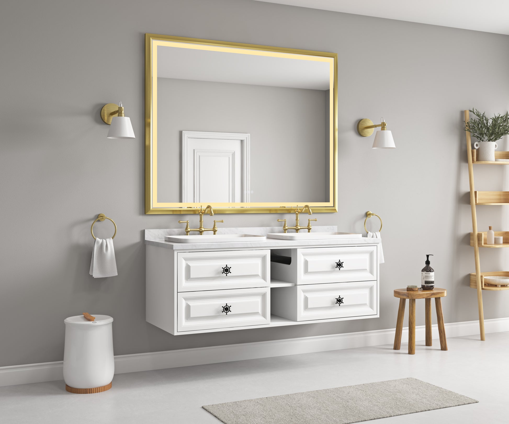 72 X 48 Inch LED Bathroom Mirror With Aluminum Frame, Wall Mounted Vanity Mirror, Anti-Fog, Memory, 3 Colors, Stepless Dimmable