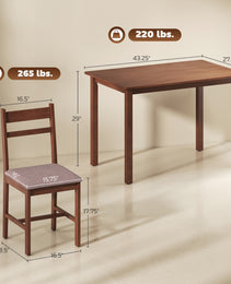 5-Piece Solid Wood Dining Table Set for 4, Farmhouse Kitchen Table with Upholstered Chairs for Dining Room, Light Brown