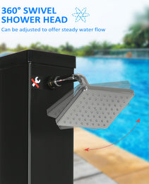 10.6 Gallons Solar Heated Shower with Free-Rotating Shower Head, Temperature Adjustment & Foot Shower, 2-Section Outdoor Shower for Backyard Poolside Beach Pool Spa, 7ft