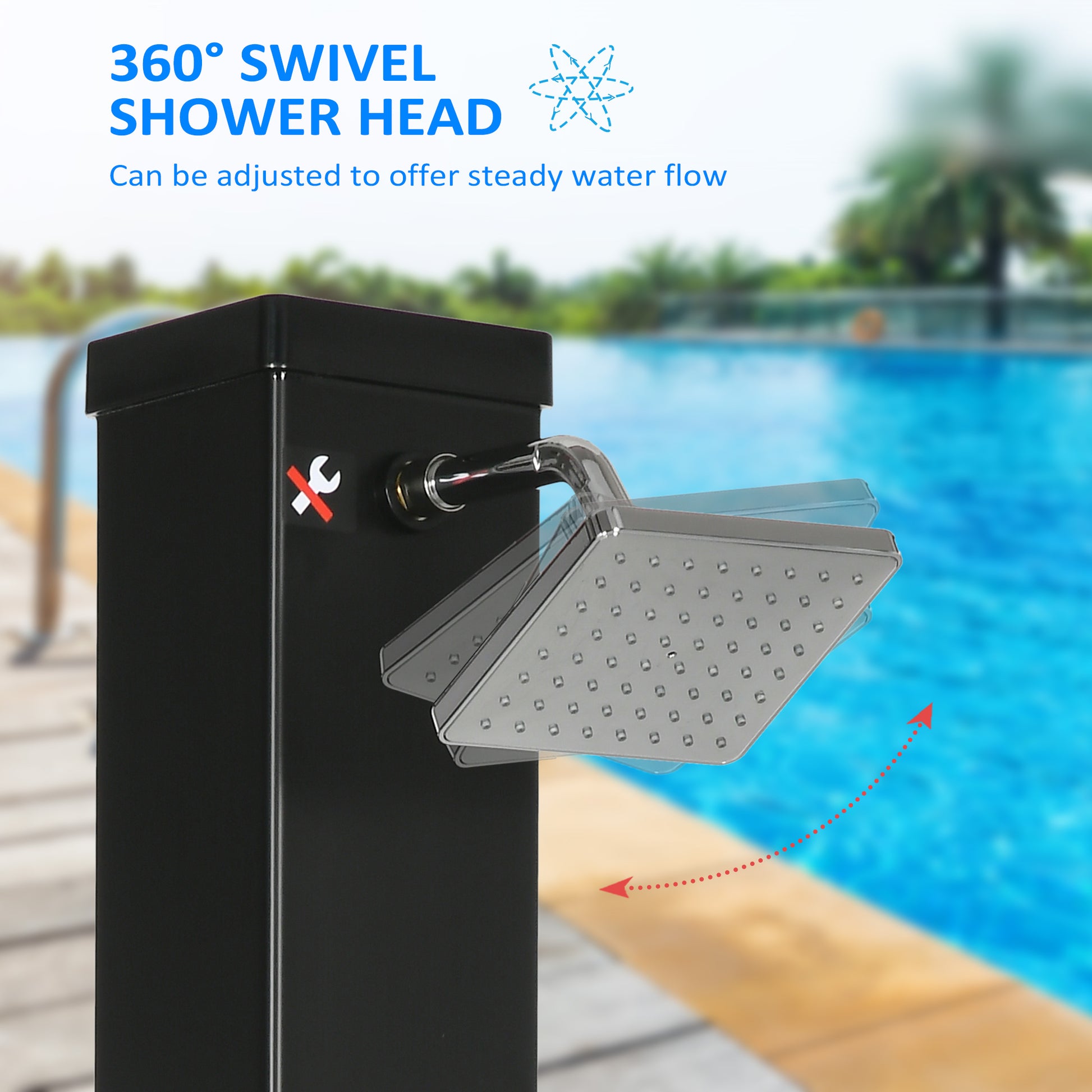 10.6 Gallons Solar Heated Shower with Free-Rotating Shower Head, Temperature Adjustment & Foot Shower, 2-Section Outdoor Shower for Backyard Poolside Beach Pool Spa, 7ft