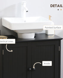 Under Sink Bathroom Cabinet, Pedestal Sink Storage Cabinet with 2 Doors, Shelf and U-Shape, Black