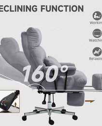 Executive Office Chair With Lumbar Support, Footrest, High Back Reclining Overstuffed Desk Chair With, Gray