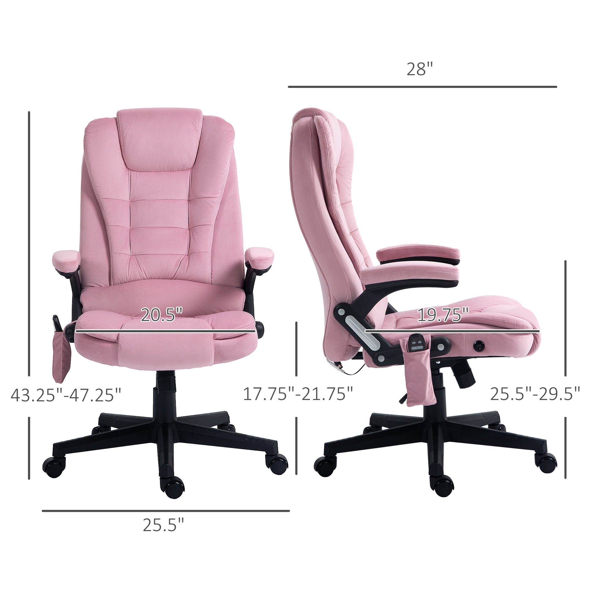 6 Point Executive Office Chair with Heat, Velvet High Back Vibrating Massage Office Chair, Pink