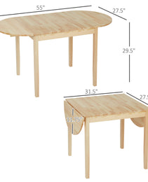 55" Wood Kitchen Table, Drop Leaf Tables For Small Spaces, Natural